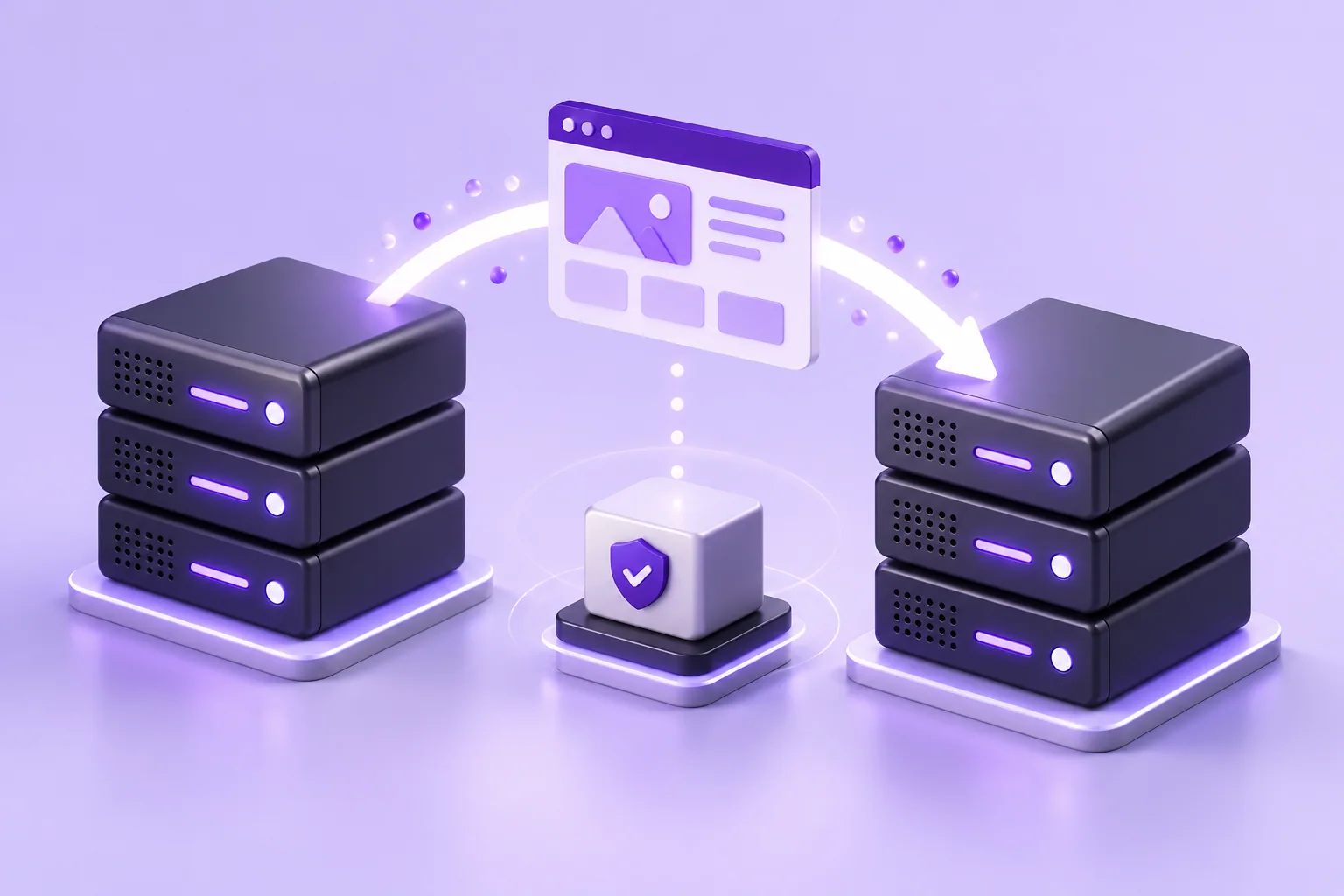 Website files moving between two servers with an independent backup below.