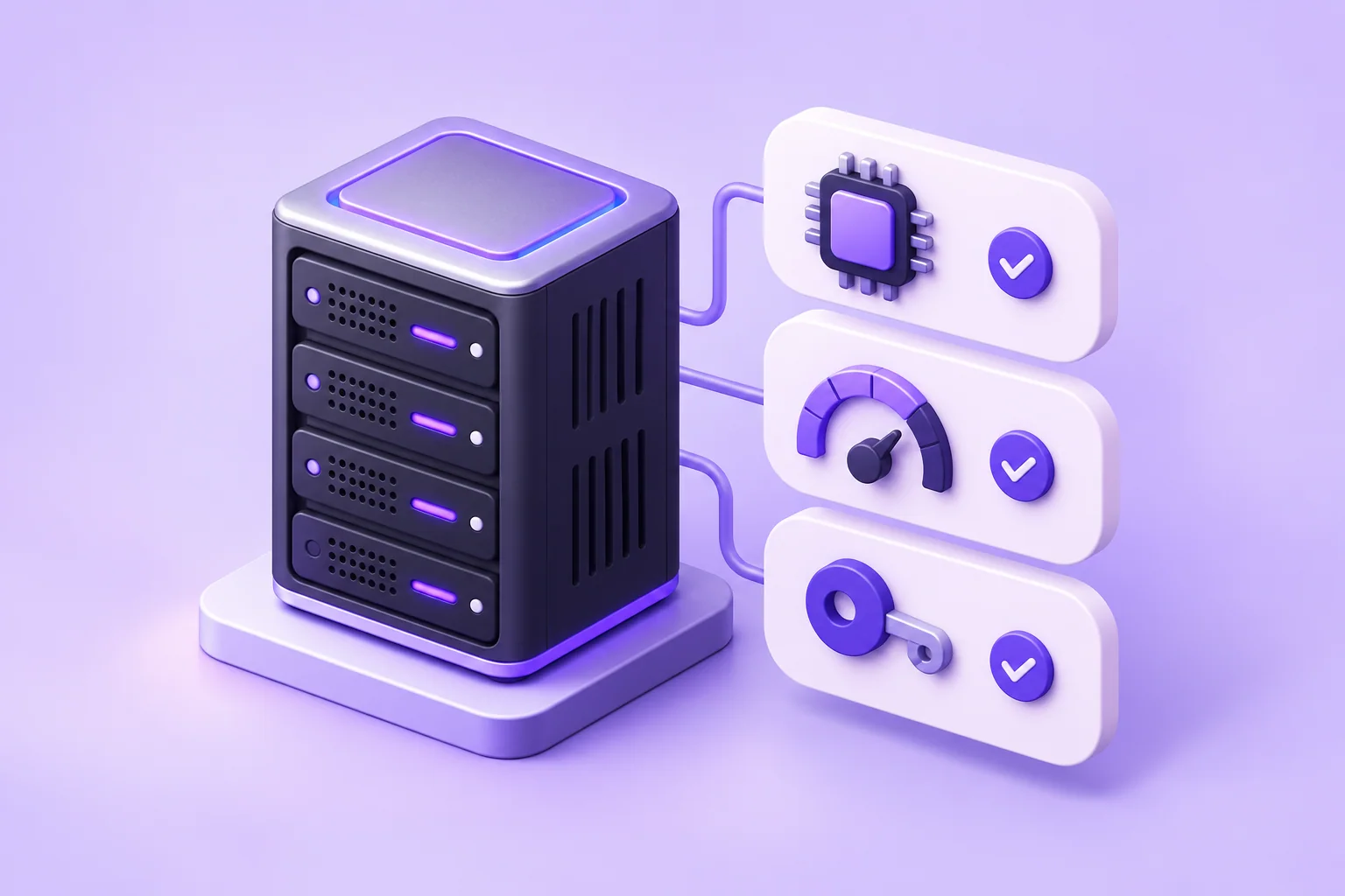 A VPS server with checklist tiles for system resources and secure access.